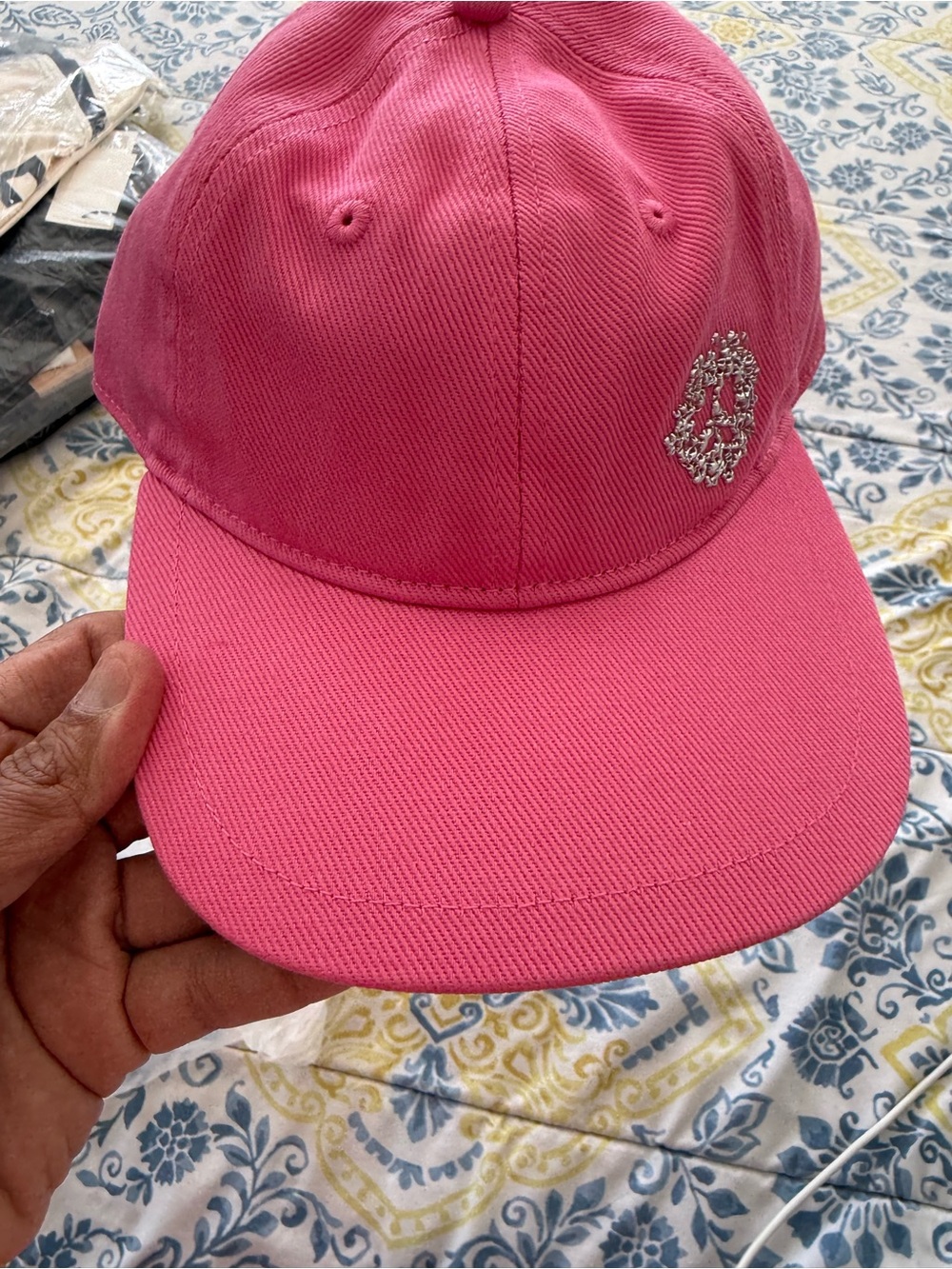 Embellished Pink Baseball Cap for Men - Sparkle Detail